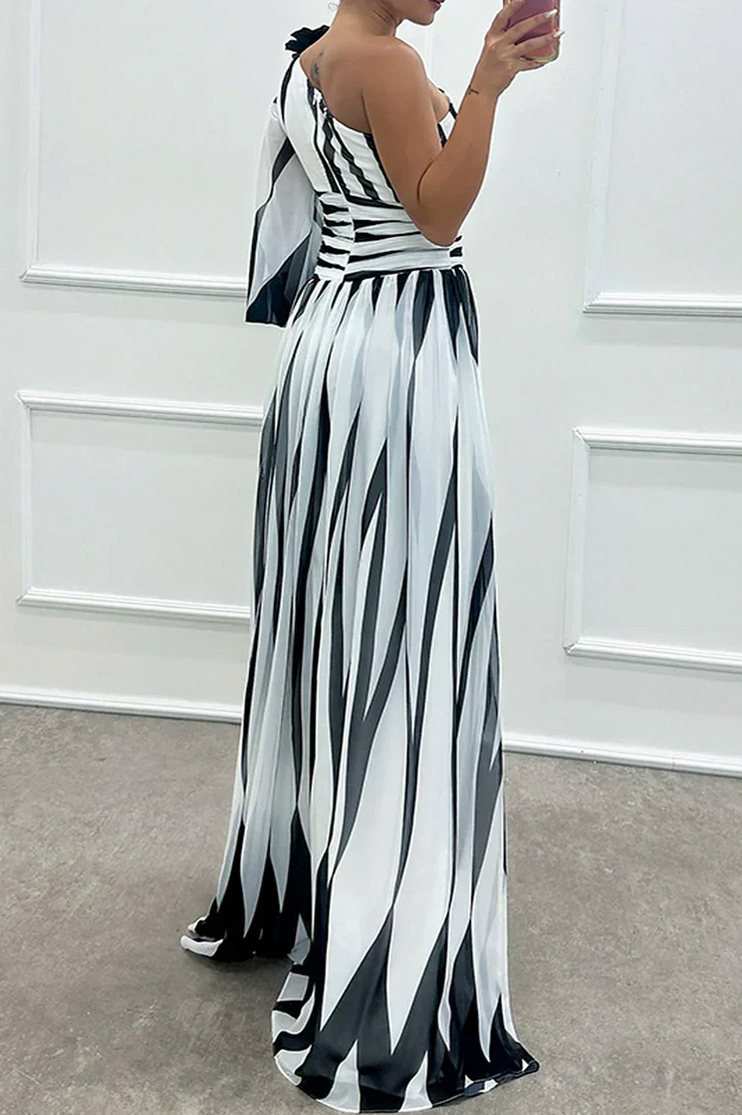Chiffon One Shoulder Maxi Dress