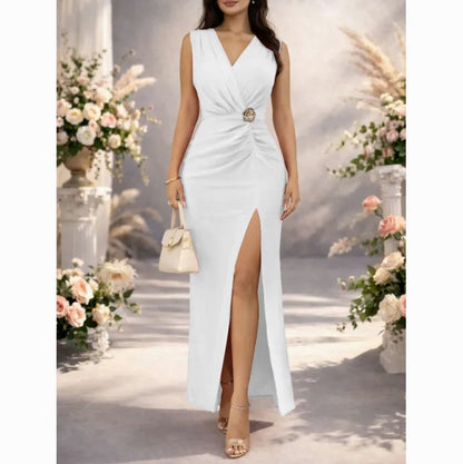 Ruched V-Neck Maxi Dress