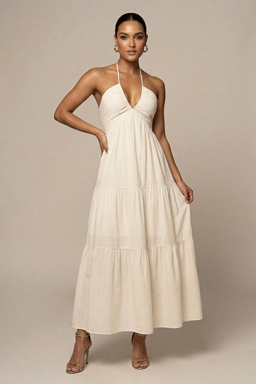 Halter Neck Tiered Maxi Dress