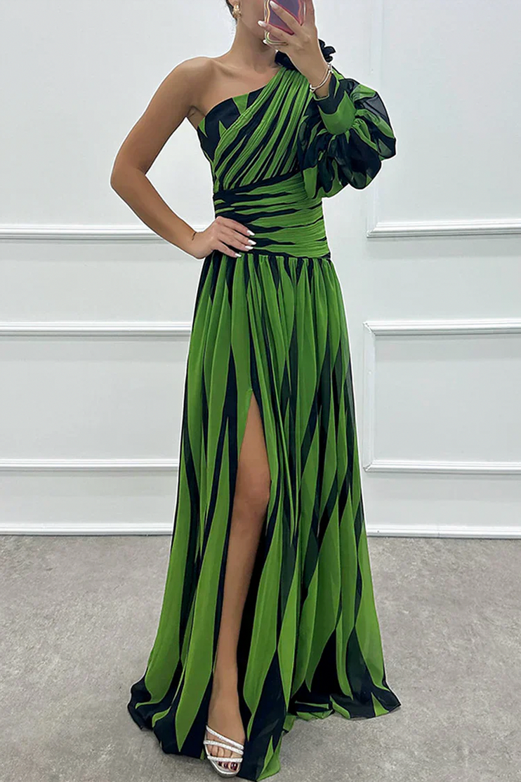 Chiffon One Shoulder Maxi Dress