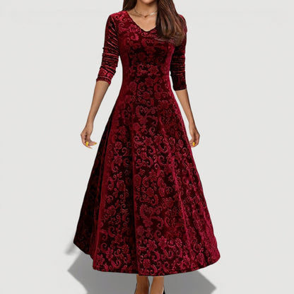 Velvet Floral Long Sleeve Maxi Dress