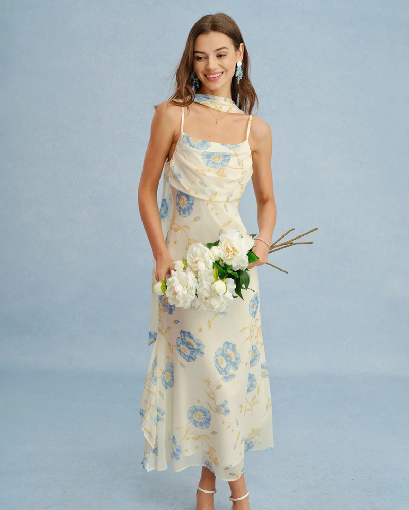 Floral Chiffon Midi Dress