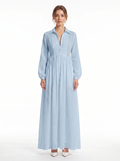Pleated Long Sleeve Maxi Shirt Dress
