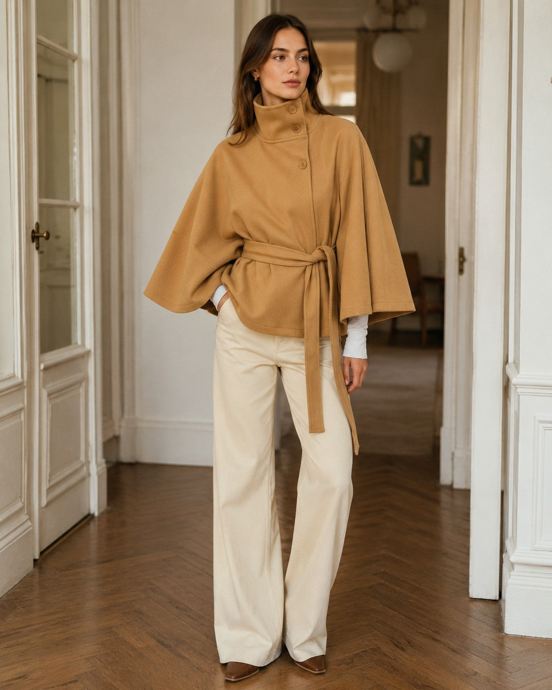 Wool High Neck Wrap Coat