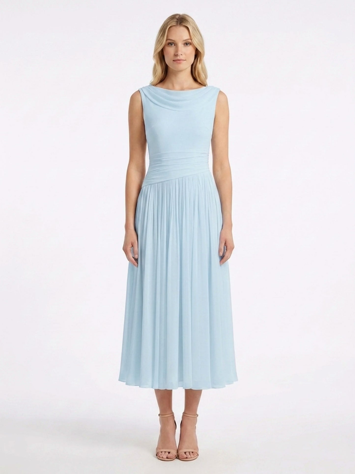 Ruched Pleated Midi Dress