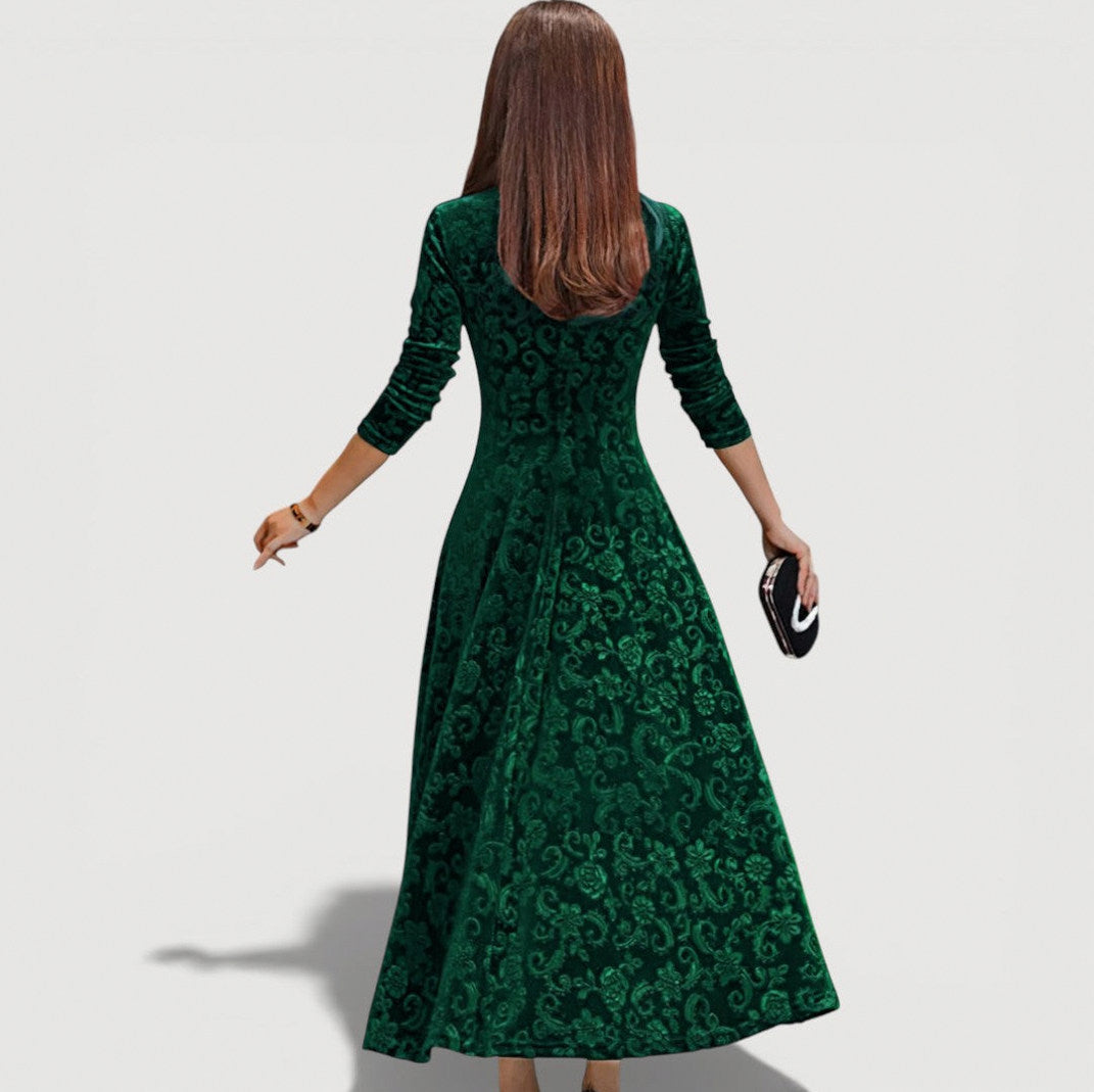 Velvet Floral Long Sleeve Maxi Dress