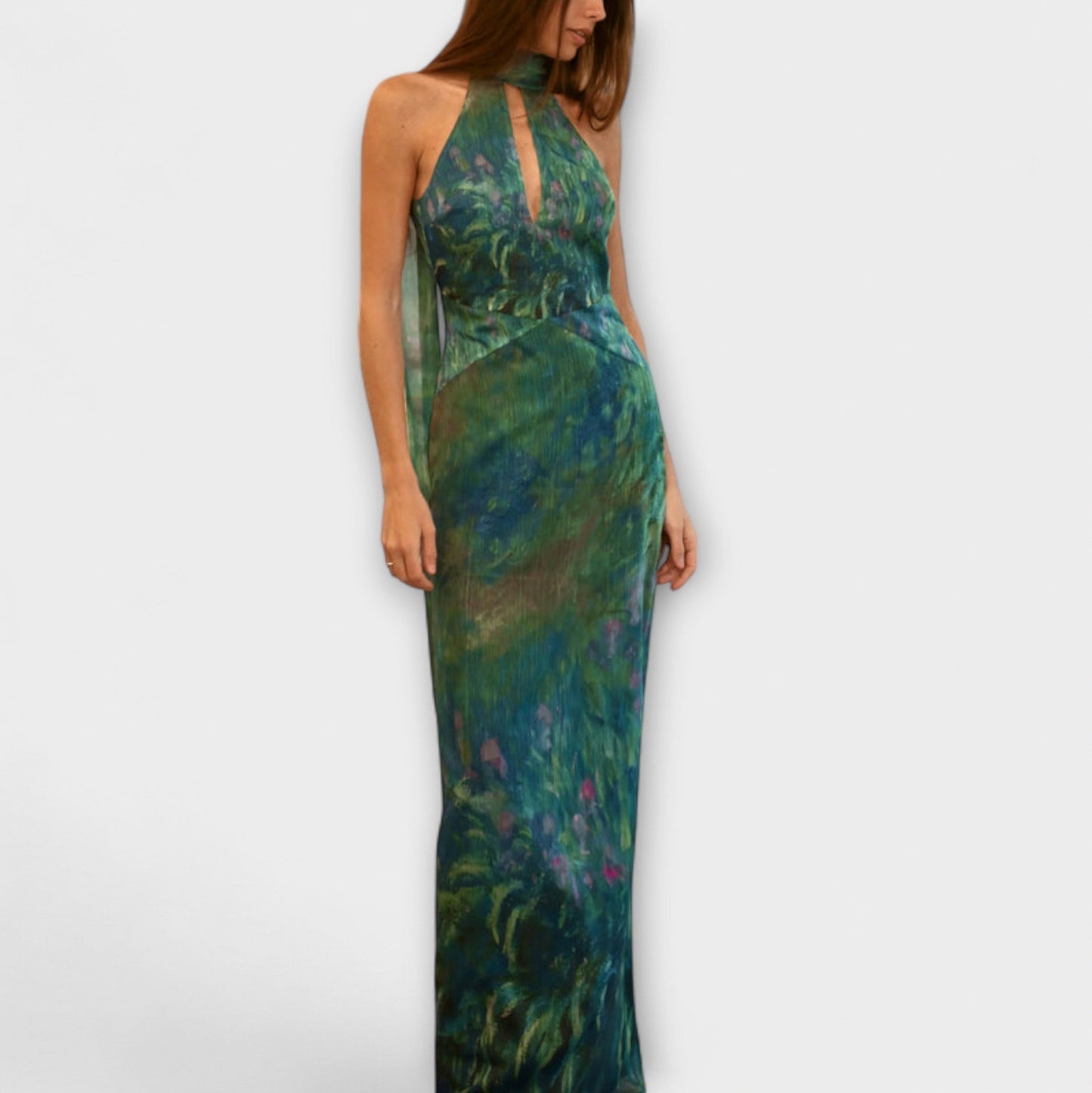 Floral Halter Cutout Maxi Dress