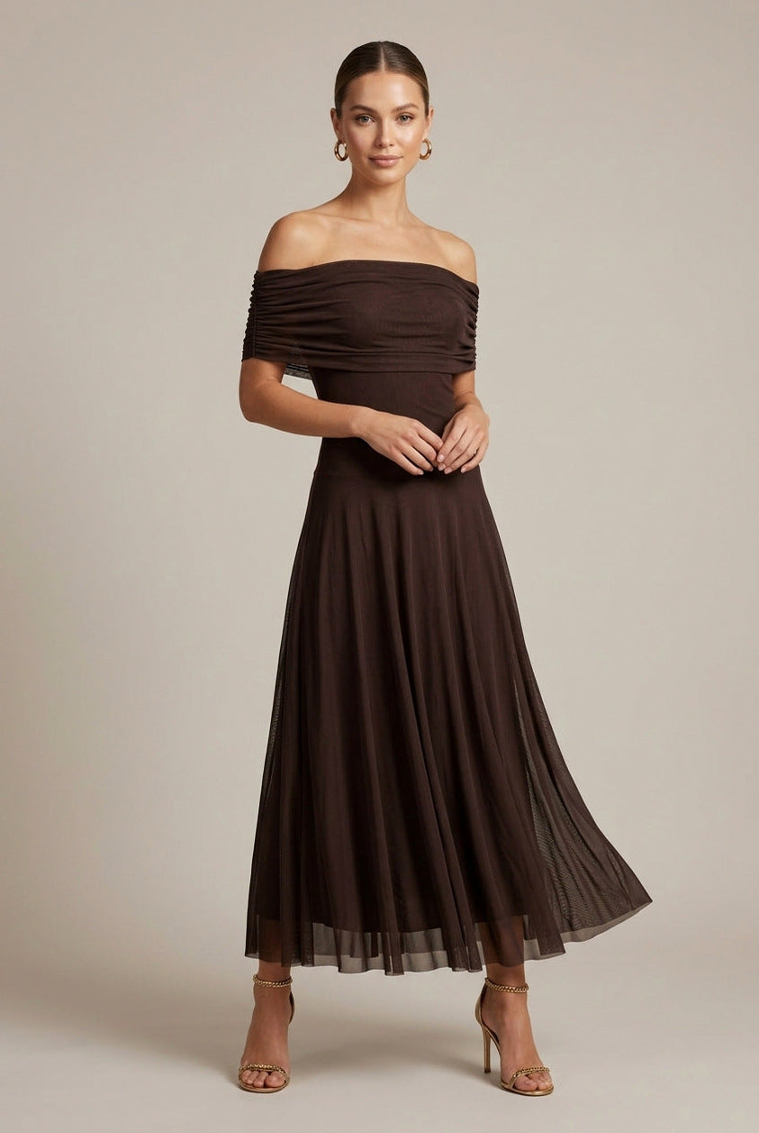 Mesh Off Shoulder Midi Dress