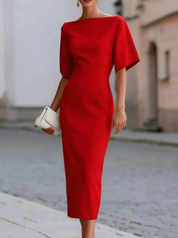 High Neck Fitted Midi Dress
