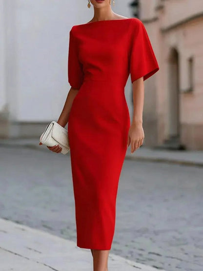 High Neck Fitted Midi Dress