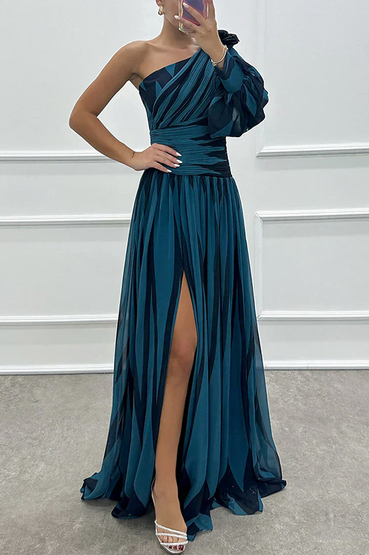 Chiffon One Shoulder Maxi Dress
