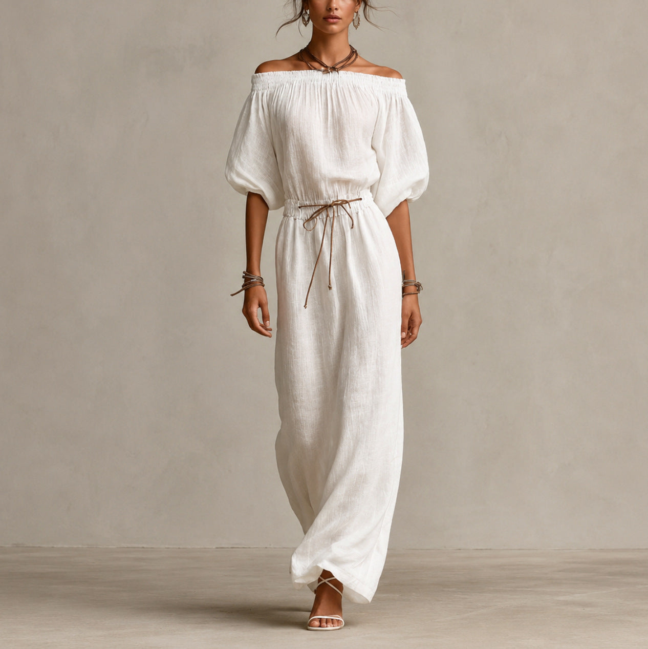 Linen Off Shoulder Maxi Dress