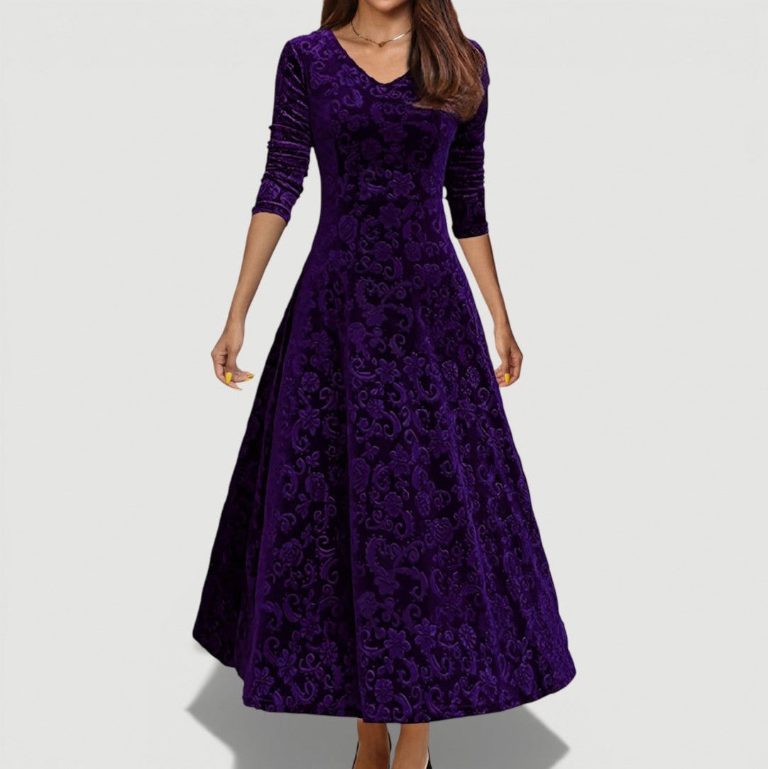 Velvet Floral Long Sleeve Maxi Dress