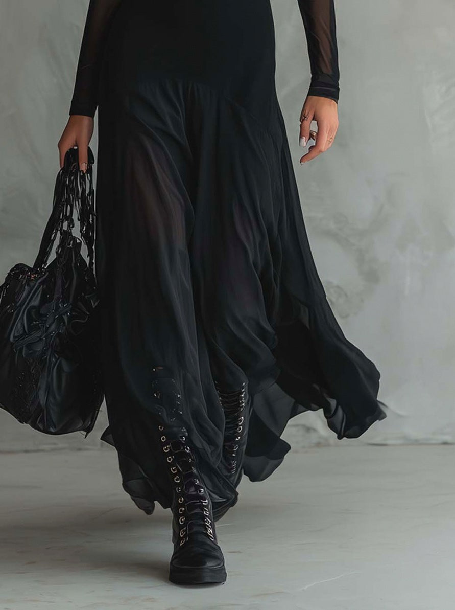 Mesh High Neck Maxi Dress