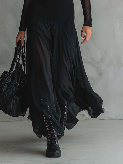 Mesh High Neck Maxi Dress