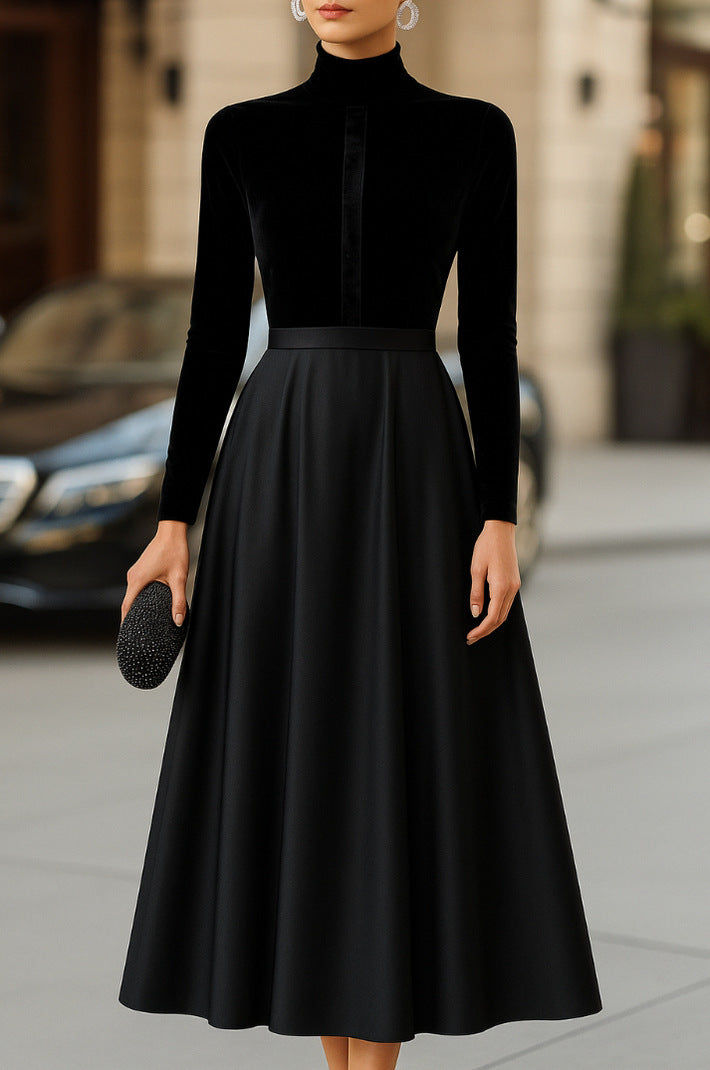 Velvet High Neck Midi Dress