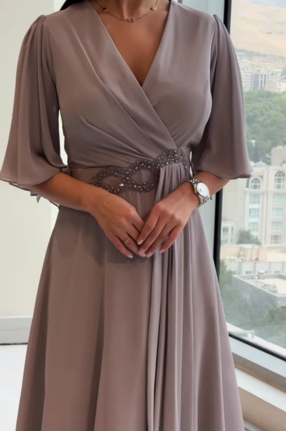 Wrap Short Sleeve Midi Dress