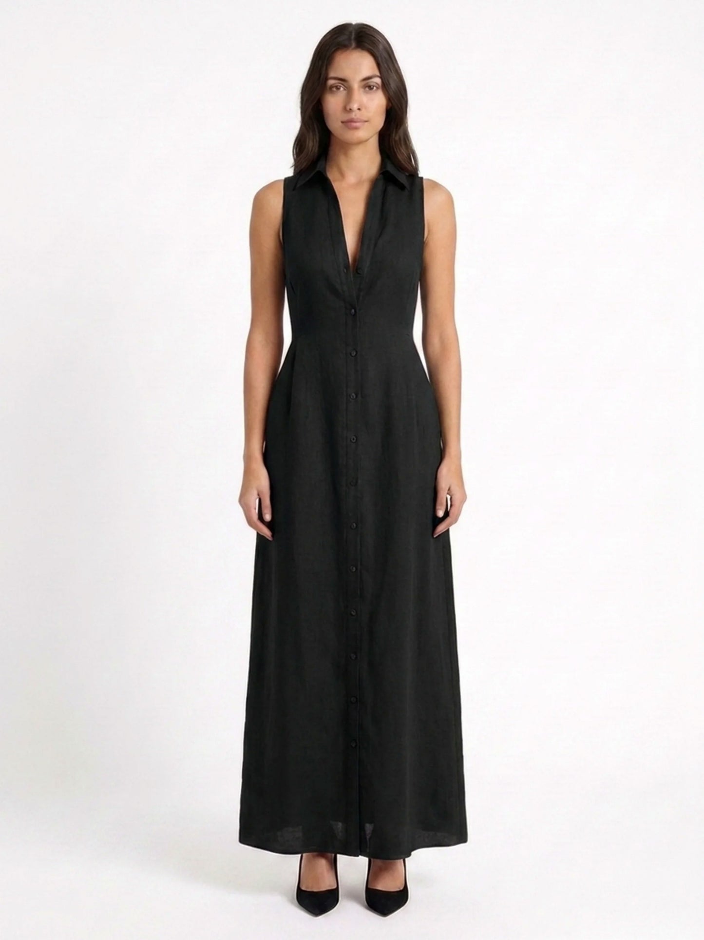 Sleeveless Button Front Maxi Dress