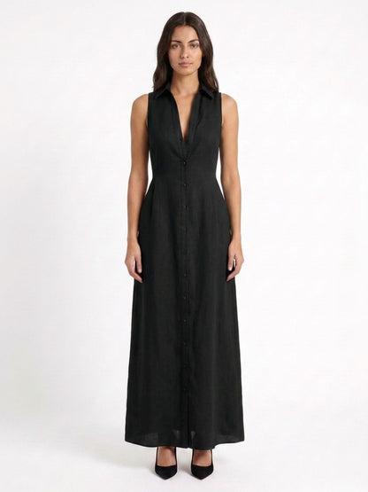 Sleeveless Button Front Maxi Dress