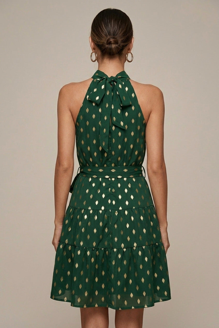 Geometric Halter Tiered Mini Dress