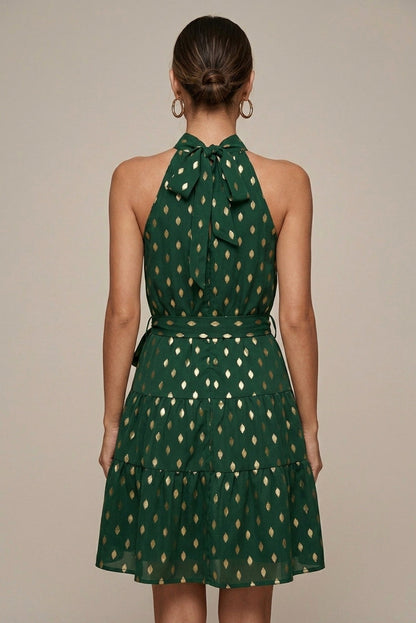 Geometric Halter Tiered Mini Dress