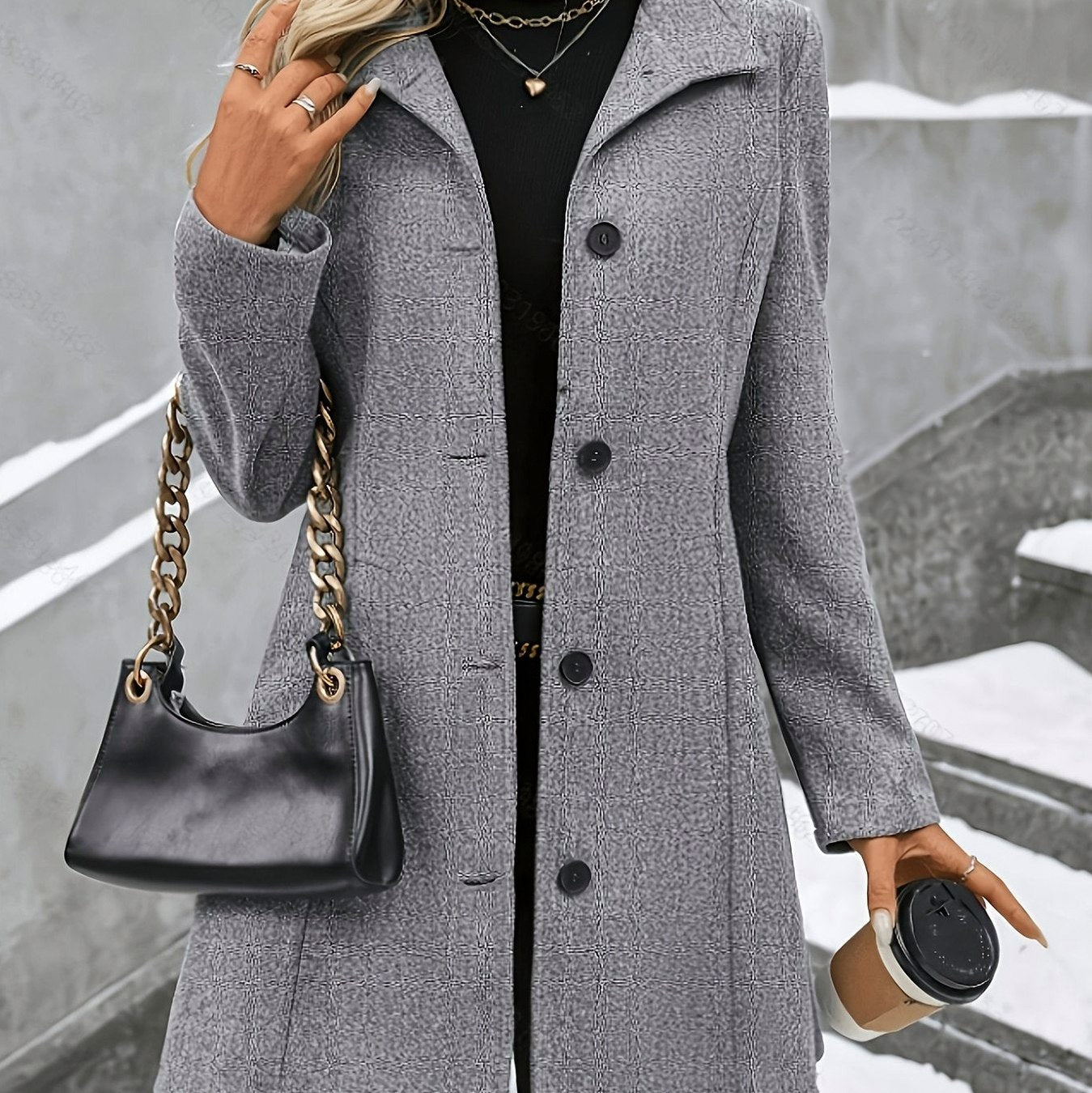 Plaid Mid Length Wool Coat