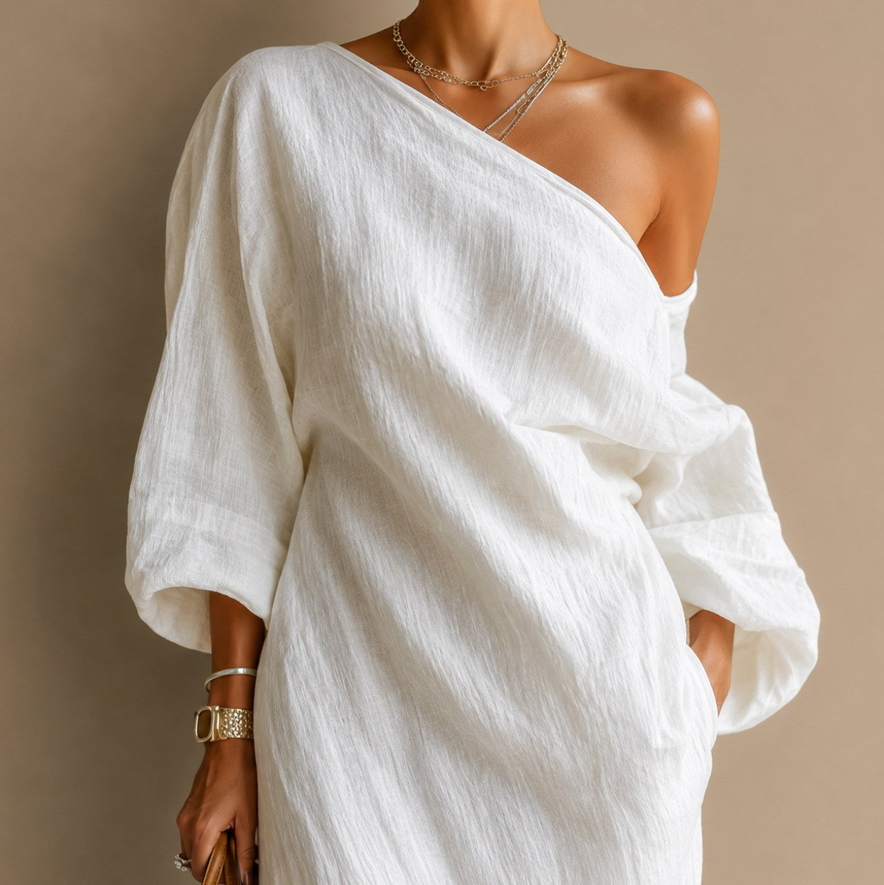 Linen Off Shoulder Maxi Dress