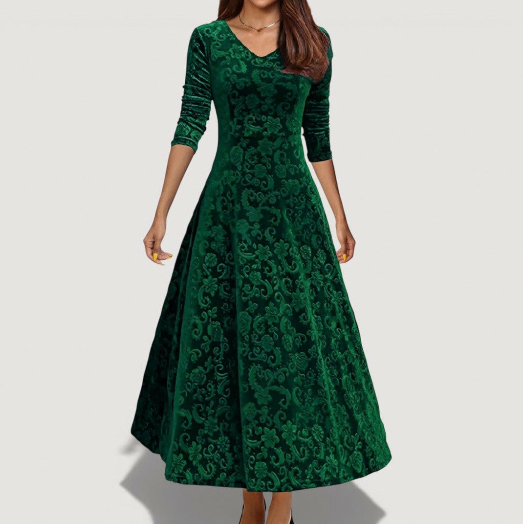 Velvet Floral Long Sleeve Maxi Dress