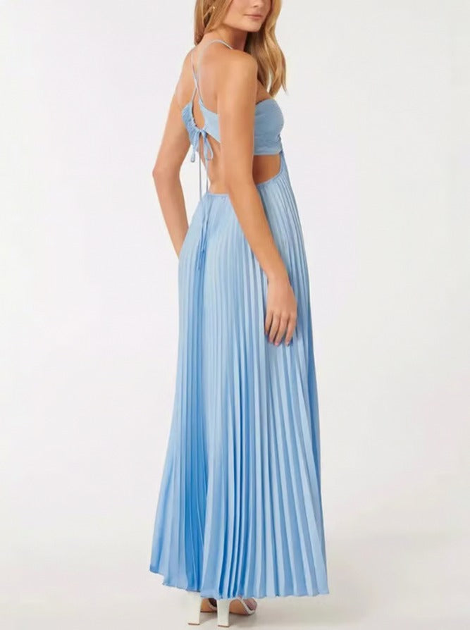 Pleated Halter Cutout Maxi Dress