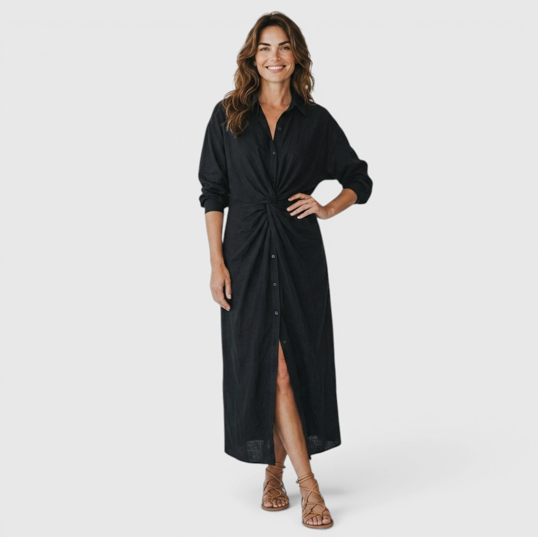 Linen Twist Front Shirt Dress