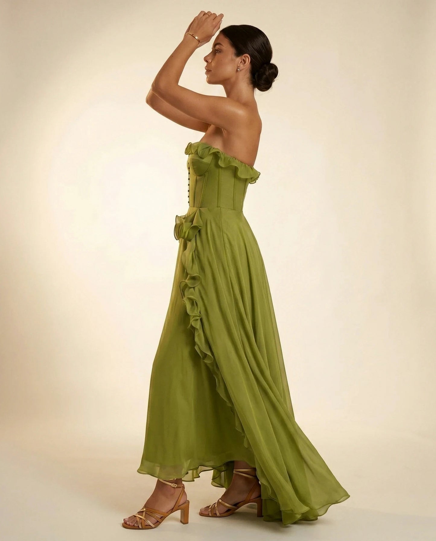 Corset Strapless Ruffle Maxi Dress