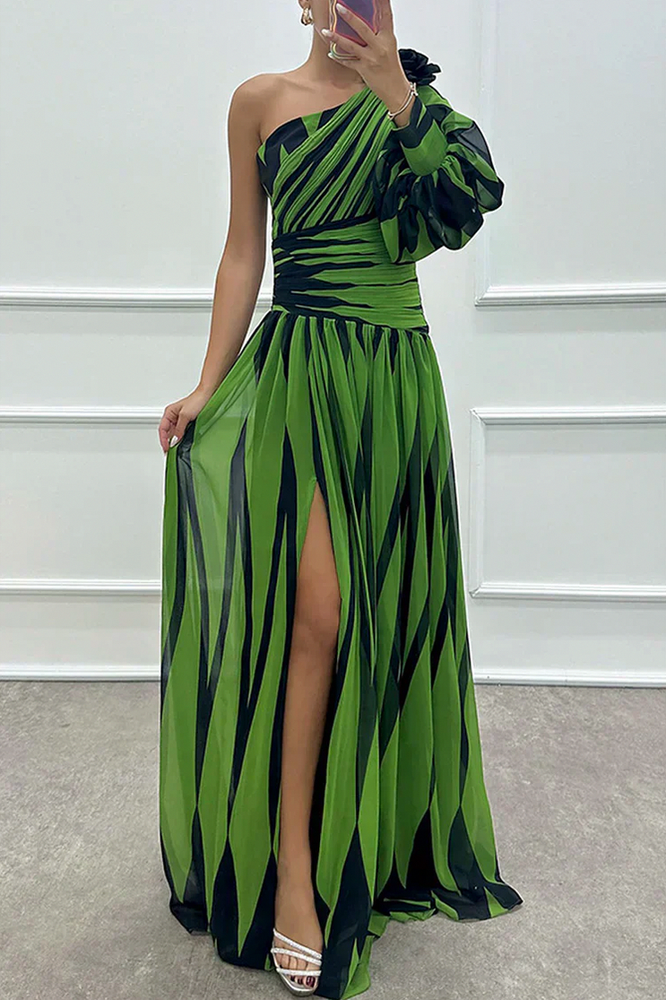 Chiffon One Shoulder Maxi Dress
