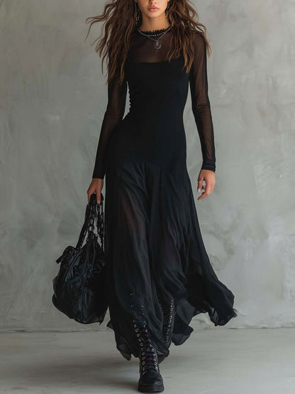 Mesh High Neck Maxi Dress