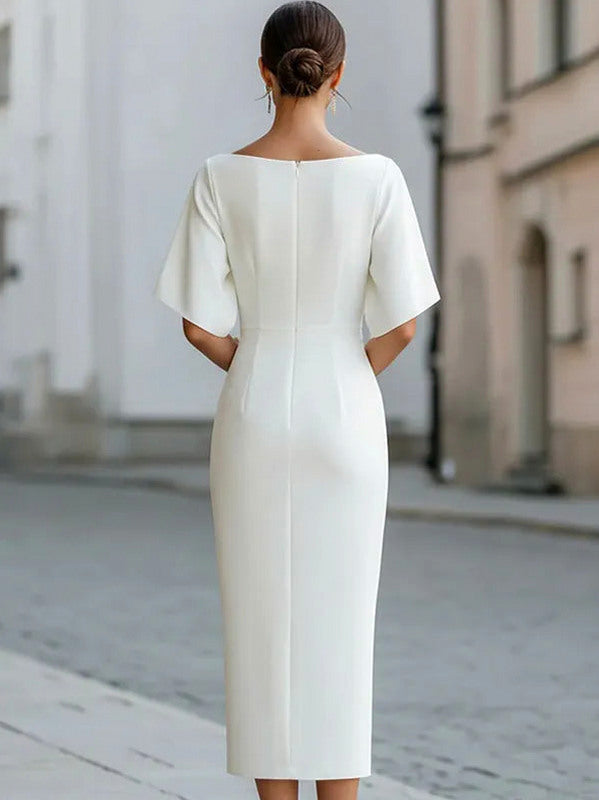 High Neck Fitted Midi Dress