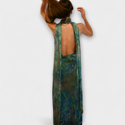 Floral Halter Cutout Maxi Dress