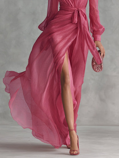 Chiffon Wrap Long Sleeve Gown
