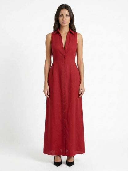 Sleeveless Button Front Maxi Dress