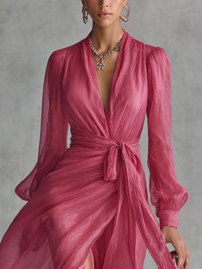 Chiffon Wrap Long Sleeve Gown
