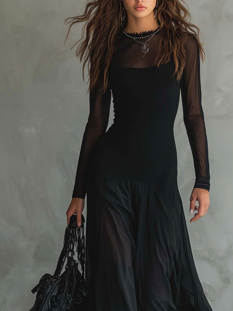 Mesh High Neck Maxi Dress