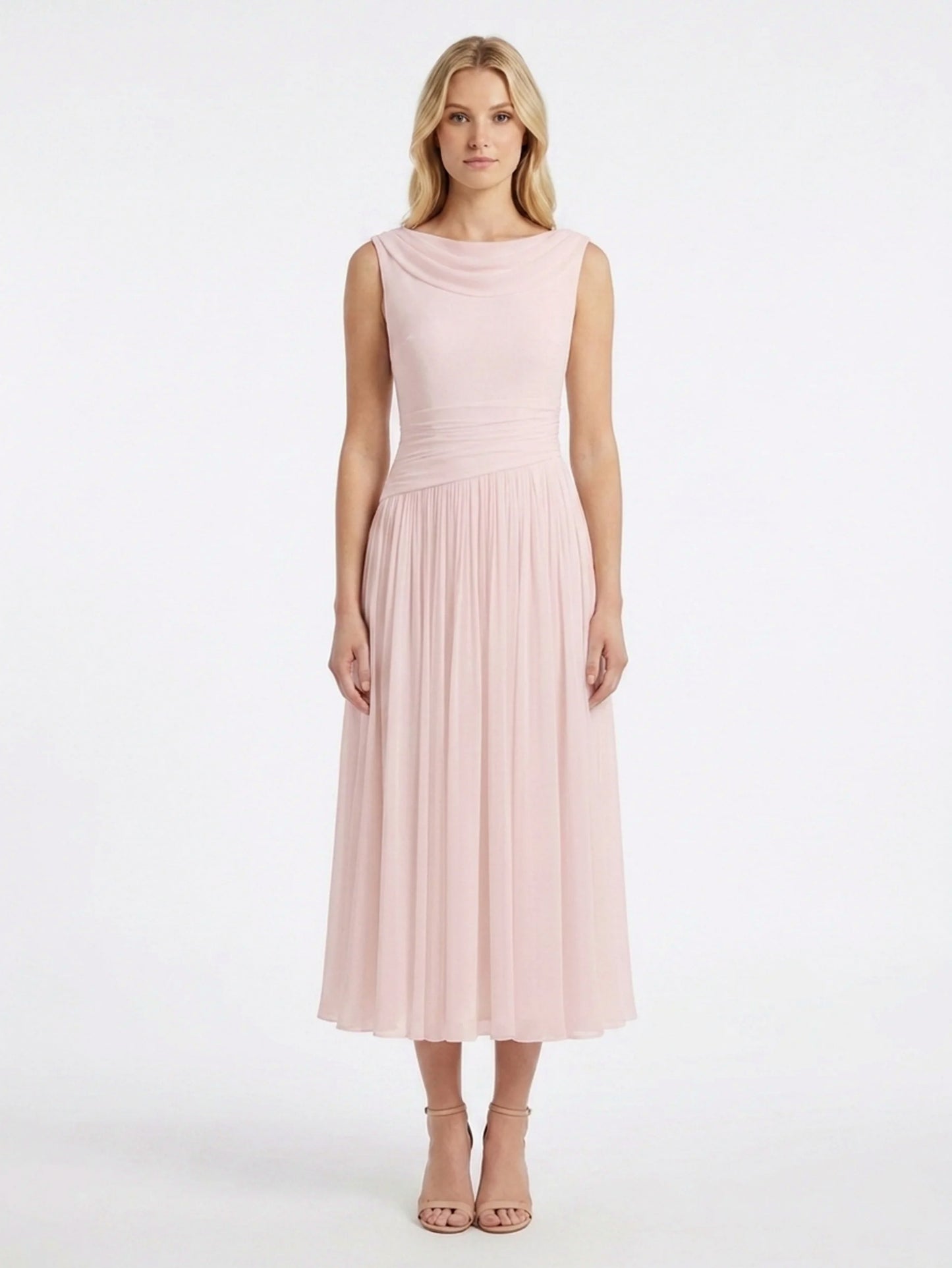 Ruched Pleated Midi Dress