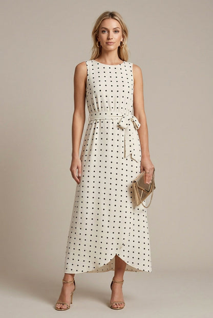 Polka Dot Belted Midi Dress