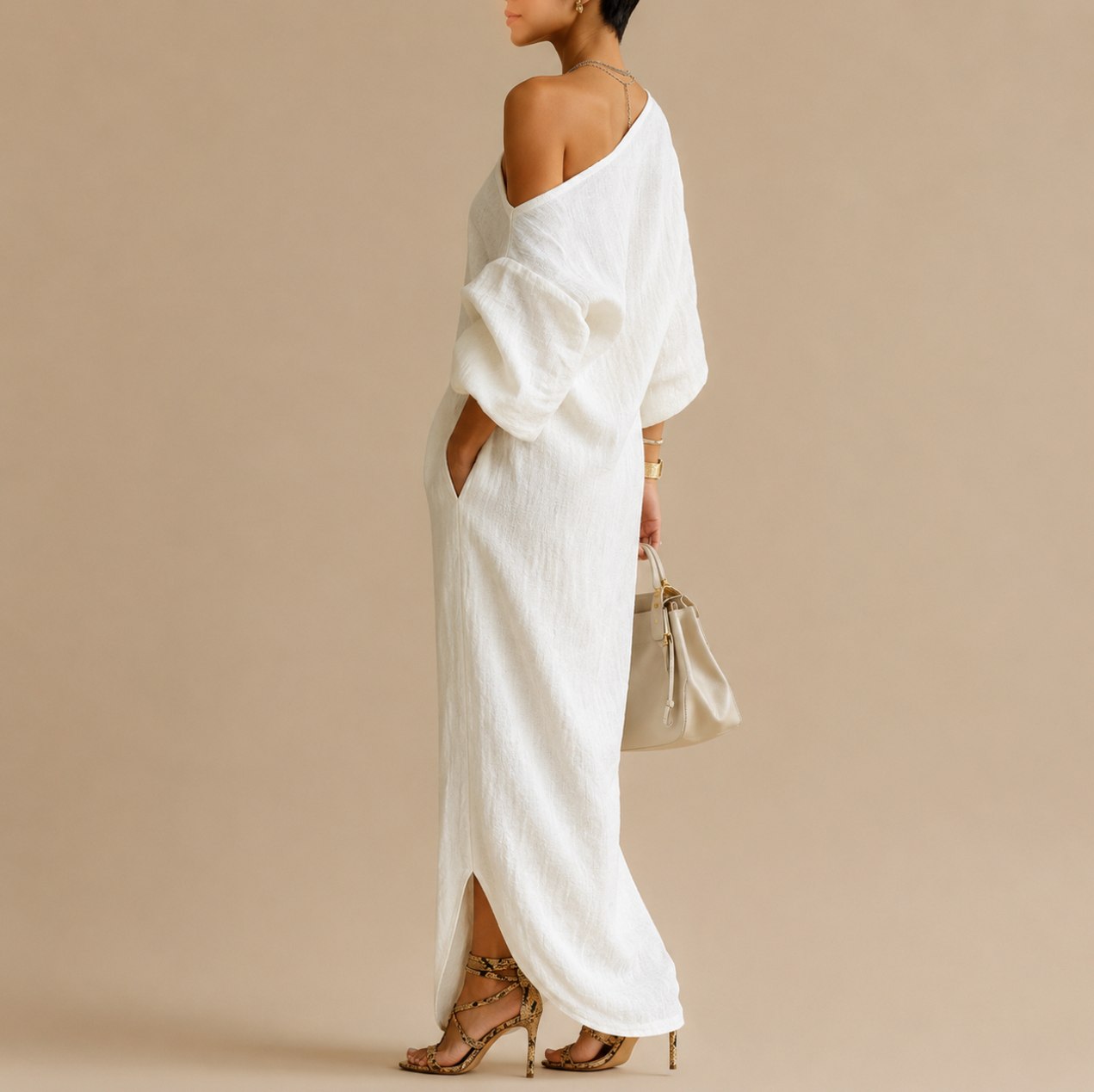 Linen Off Shoulder Maxi Dress