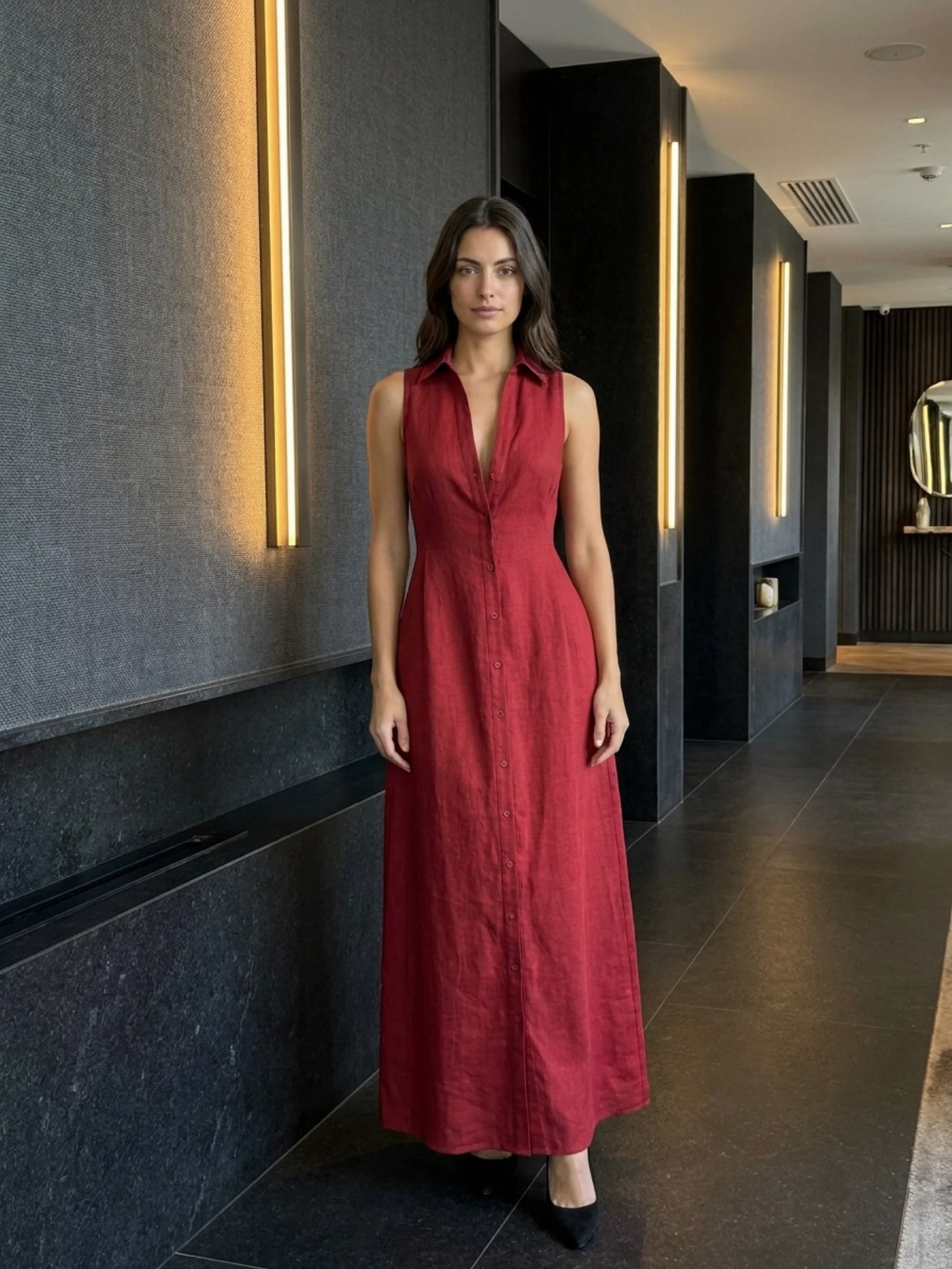 Sleeveless Button Front Maxi Dress