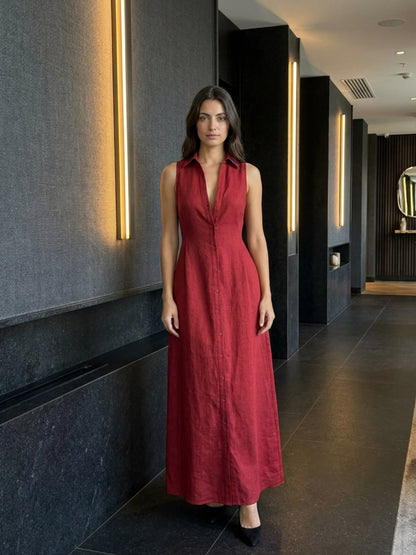 Sleeveless Button Front Maxi Dress