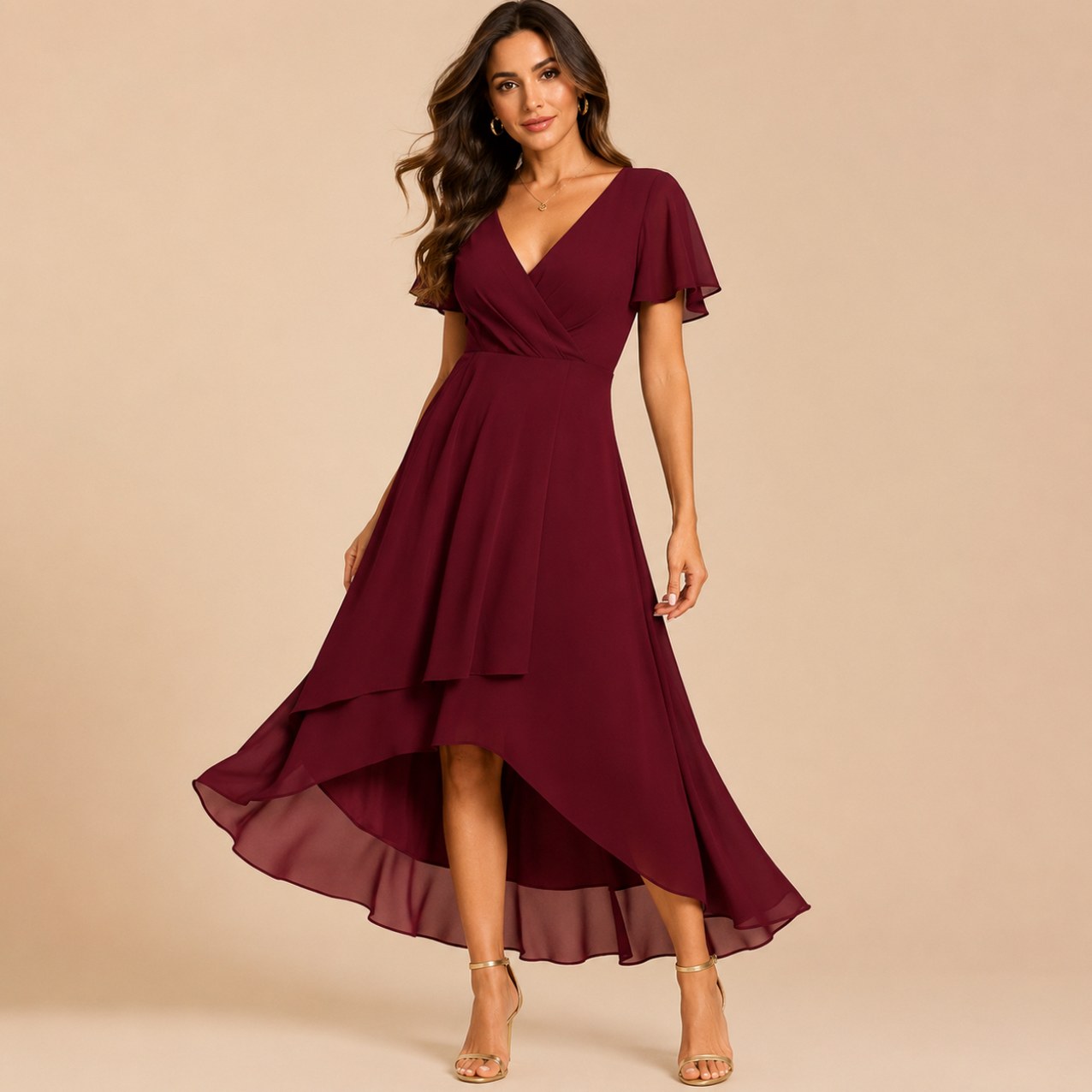 Chiffon Wrap Midi Dress