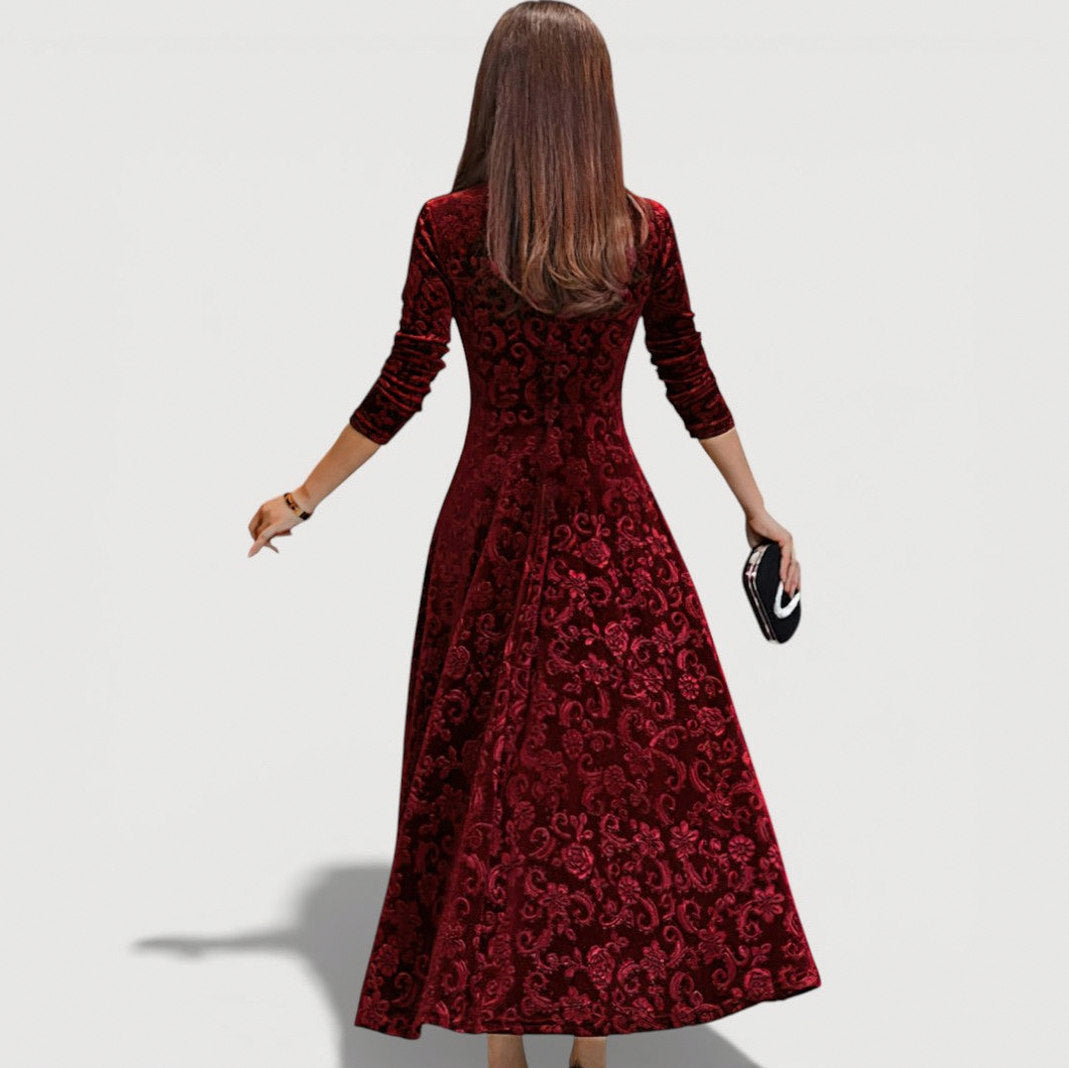 Velvet Floral Long Sleeve Maxi Dress