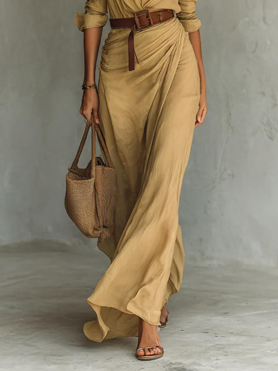 Long Sleeve Ruched Shirt Dress