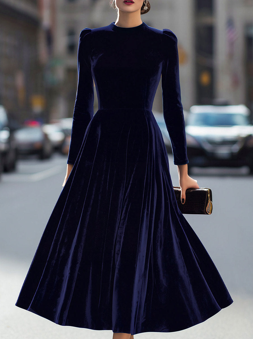 Velvet High Neck Midi Dress