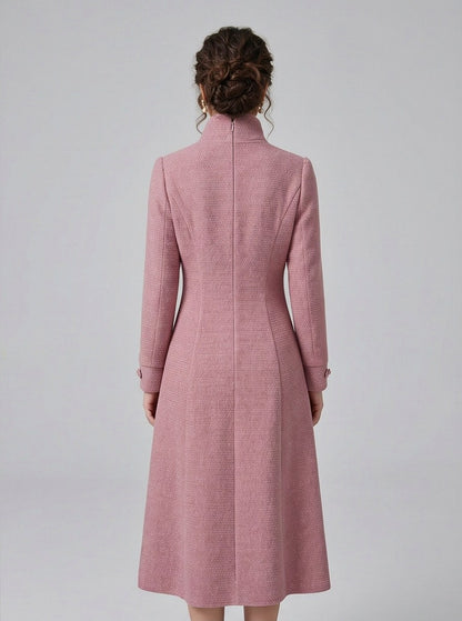 Pink Scarf Neck Long Sleeve  Midi Dress