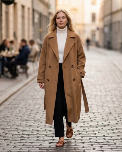 Double Breasted Belted Wool Coat